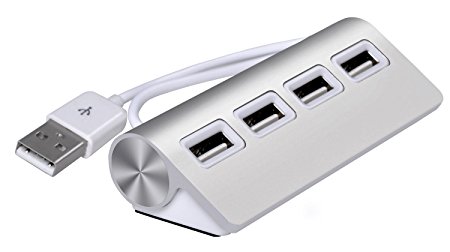EpochAir® Premium 4 Port Aluminum USB Hub with 11 inch Shielded Cable for iMac, MacBook Air, MacBook Pro, MacBook, Mac Mini, PCs and Laptops(Silver)