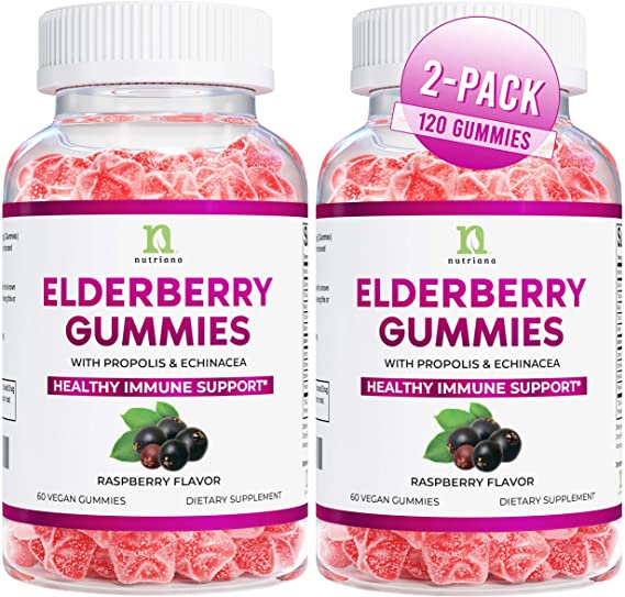 Elderberry Gummies - Sambucus Black Elderberry Gummies for Adults & Kids, Echinacea, Propolis - (2 Pack - 120 Vegan Gummies)