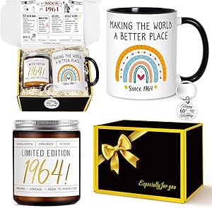 60th Birthday Gifts for Women, 60th Birthday Gifts for Men, 1964 Birthday Gifts, Best Gifts for 60 Year Old Woman Man, 60th Birthday Gifts Ideas for Women Men with Mug, Candle, Keychain, Poster