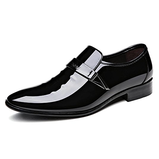 Seakee Men's Pointed-Toe Tuxedo Dress Shoes Casual Slip-On Loafer