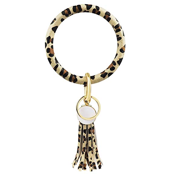 Wristlet Keychain Bracelet Bangle Key Ring, Large Circle Keyring Leather Tassel Bracelet Holder For Women Girl