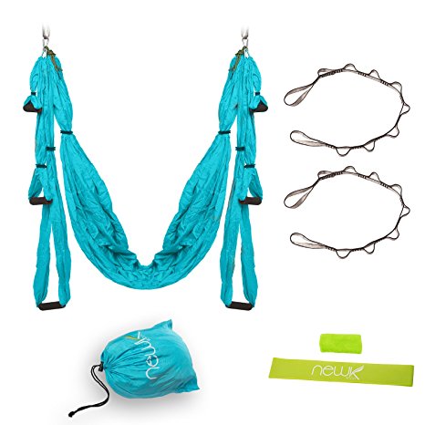 Aerial Yoga Swing by Newk Yoga - Yoga Swing Trapeze Kit for Indoor Outdoor Workout - 2 Extension Straps, 1 Sweat Wristband, 1 Exercise Loop Band, and 1 Drawstring Bag Included