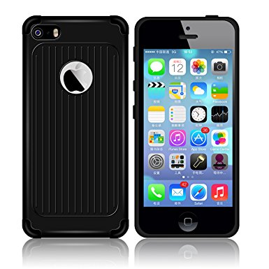 Carkoci iPhone 5S case Dual Layer Hard Back Hybrid Protector Cover Anti-Shock Bump Proof Simple Case for iPhone 5S (Black)