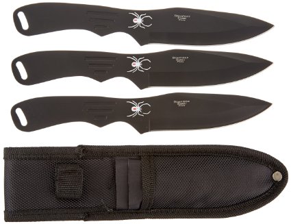 Perfect Point RC-1793B Throwing Knife Set with Three Knives, Black Blades, Steel Handles, 8-Inch Overall