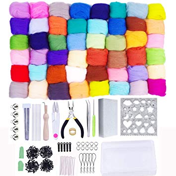 Needle Felting Starter Kit Set, 50 Colors Needle Felting Wool Set Felt Tools Needle Felting Starter Kit Wool Fibre Hand Spinning DIY Craft Supplies