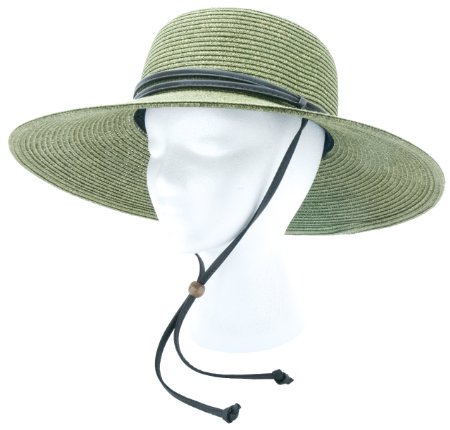 Sloggers Women's Wide Brim Braided Sun Hat with Wind Lanyard, Rated UPF 50  Maximum Sun Protection, Light Green