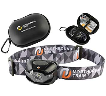 Northbound Train Bright LED Headlamp Flashlight and Case for Running, Camping, Kids – - White, Red, Strobe Lights with Dimmer. Light & Waterproof IPX4 with Energizer AAA Batteries