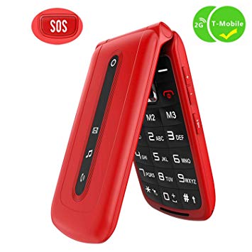 Ushining Flip Phone Unlocked SOS Button Dual SIM Card Easy to Use Unlocked Flip Cell Phone Large Button Large Speaker Design Only for 2G T-Mobile (Red)