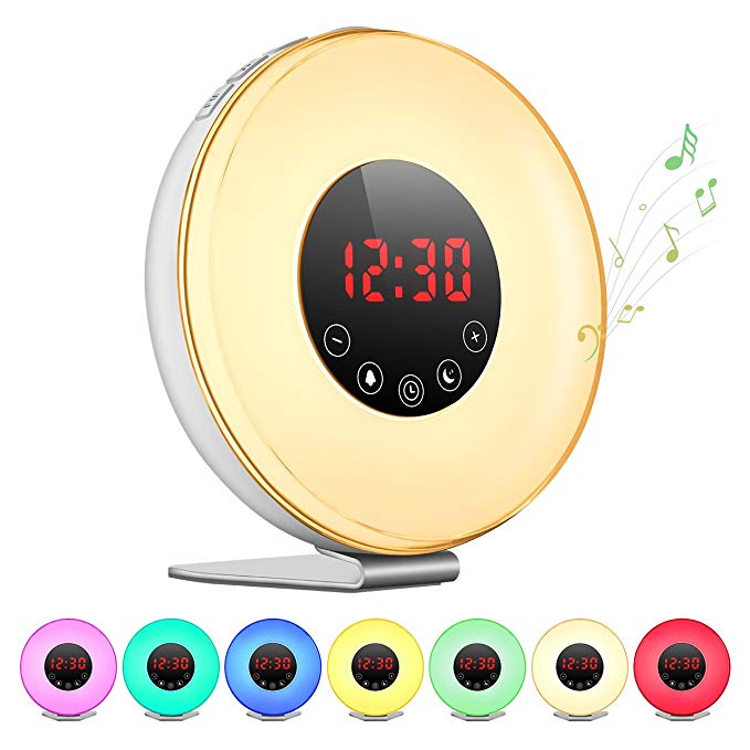 PICTEK Alarm Clock [2018 Upgraded], Wake Up Digital Alarm Clock Sunrise Alarm Clock with FM Radio Clock, Touch Control Time Clock with 7 Color Night Light/6 Natural Sounds/10 Brightness Levels for Kids Adults Heavy Sleepers