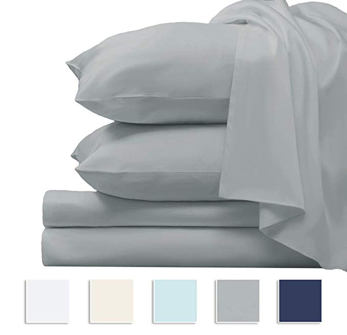 1000 Thread Count Sheets King, Premium Quality 100% Long Staple Cotton Silver Bedding Set King, Luxurious Smooth Sateen Weave 4 Piece Bed Sheets Set Upto 17” Deep Pocket (Grey 100% Cotton Sheets)