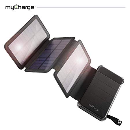 myCharge Solar Charger - PowerFold​ 8000 mAh Power Bank | Portable Charger for Camping and Outdoors with 2 USB Ports and Removeable Folding Solar Panels
