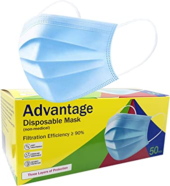 ADVANTAGE - 3-Ply Disposable Face Masks with Elastic Earloops - Available in 50 / 250 / 500 / 1000 / 2000 Packs