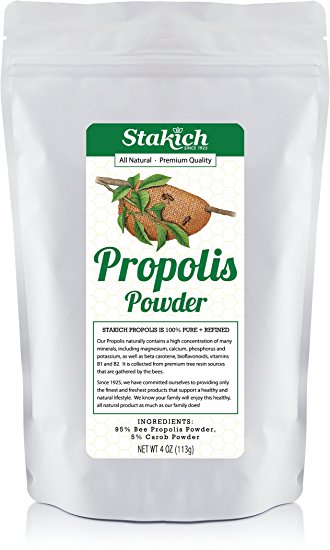 Stakich BEE PROPOLIS POWDER w/ 5% CAROB - 100% Pure, All Natural, Top Quality - 4 oz