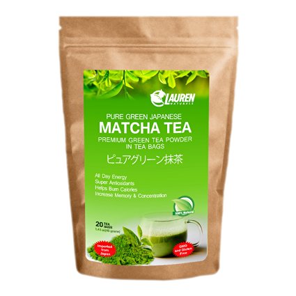 Matcha TEA BAGS: Imported Japanese Organic Pure Green Matcha Tea Bags by Lauren Naturals: Great for - Risk Free Full Money Back Guarantee