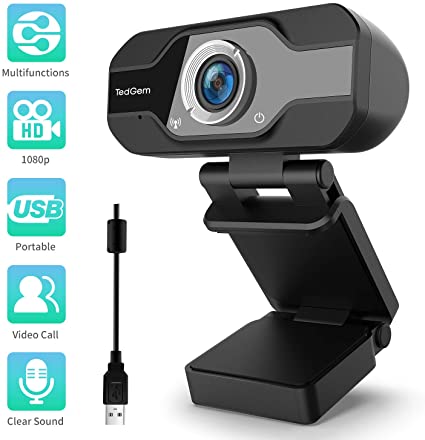 Webcam for Laptop USB, TedGem PC Camera Webcam, Computer Camera, Webcam with Microphone, Webcam for Streaming, for Video Calling and Recording, Gaming, Supports Windows, Android, Linux (1080P)