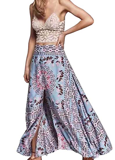 R.Vivimos Womens Summer Cotton Vintage Floral Print Boho Casual Long Skirt