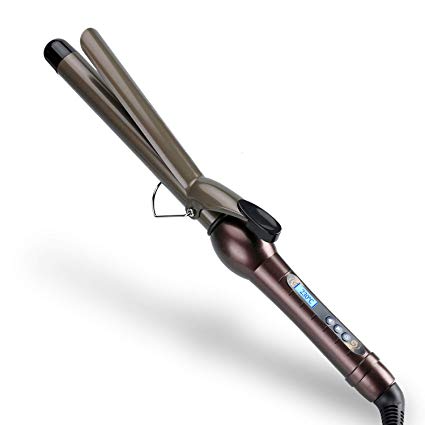 MUCH 1" Ceramic Tourmaline Coating Curling Wand Iron With Digital Control Anti-Scald Insulated Tip For All Hair Types Loose Curls