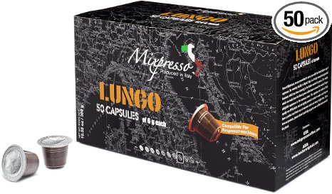 Mixpresso Coffee Nespresso Compatible Capsules Coffee from Italy Lungo: Strong, 50 Count