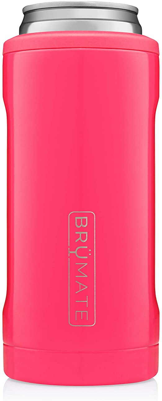 BrüMate Hopsulator Slim Double-walled Stainless Steel Insulated Can Cooler for 12 Oz Slim Cans (Neon Pink)