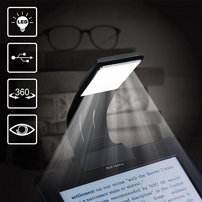 Book Light, WeGuard Ultrathin Flexible Reading Light for Kindle Paperback Book Rechargeable Clip on LED Book Lamp for Reading in Bed Plane Train Dorm - 4 Brightness Mode