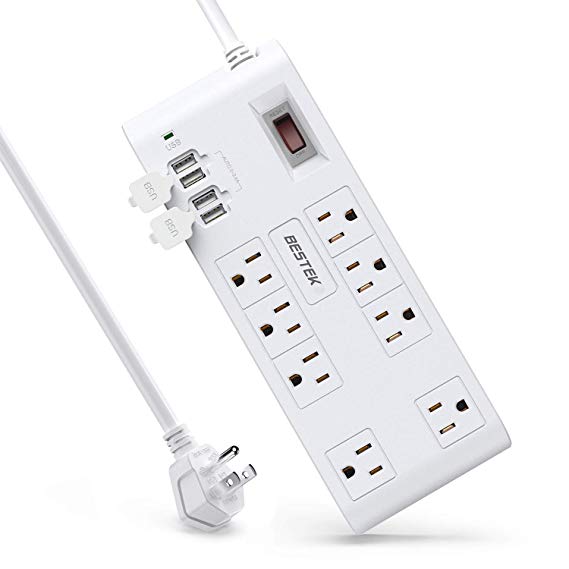 BESTEK 8-Outlet 59ft HomeOffice Surge Protector with 4-Port USB Charging Ports42A5V for iPhone iPad Samsung Galaxy S6  S6 Edge Nexus TabletsHTC M9 Motorola LG and More