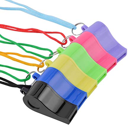 KTRIO Plastic Coach Whistle Sports Referee Whistles with Lanyard Safety Emergency Whistle for Football Soccer Sports Events Training Assorted Color 6 Pack Used as Children Kids Toy Whistle