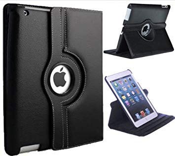 Xtra-Funky Case Compatible with iPad AIR 2 (A1566 / A1567), PU Leather 360 Degree Rotating Smart Cover with Auto Wake/Sleep Function   Screen Protector and Soft Tipped Stylus - Black
