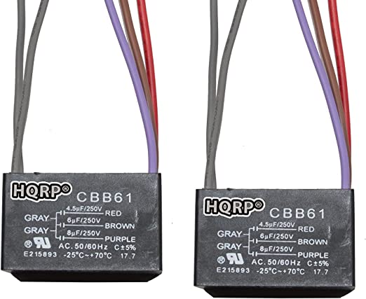 HQRP 2-Pack Ceiling Fan Capacitor CBB61 4.5uf 6uf 8uf 5-Wire UL Listed