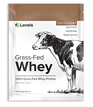 Levels Pure Chocolate Cacao 100% Grass Fed Whey Protein, Single Serving, Undenatured, No GMOs