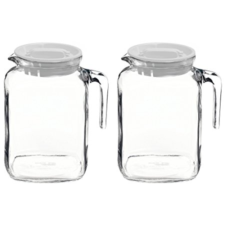 Bormioli Rocco Set Of 2 Frigoverre Glass Jug Pitcher With Hermetic Frosted Lid - 67.75 oz