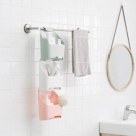 SHE'S HOME Hanging Organizer Basket, Quick Dry Draining Mesh Shower Caddy, Hang on Towel Rack Liner for Bathroom or Kitchen, Pink
