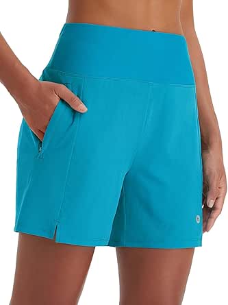 BALEAF Women's 5" Swim Shorts High Waisted Quick Dry Swimming Bottom Boxer Liner Board Beach Shorts with Zipper Pockets