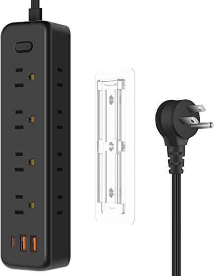 11 in 1 Adhesive Mountable Removable Under Desktop Power Strip with USB C Ports, 8 AC Plug.Total 30W 2 QC3.0 USB-A,1 PD Fast Charging 20W USB-C Surge Protector 1200J Under Desk Power Strip