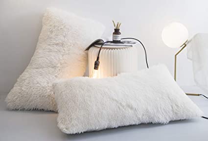 Ceruleanhome 2pc 100% Velvet Flannel Pillow Shams, Solid Color, No Inside Filler (2pc King Pillow Cases Fluffy, White)