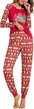 Ekouaer Women's Pajama Set Christmas Pjs Long Sleeve Print Tops and Pajamas Pants Soft Sleepwear Set