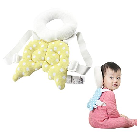 [KuYou] Baby Toddlers Head Protective , Adjustable Infant Safety Pad For Baby Walkers Protective Head and Shoulder Protector Prevent Head Injured Suitable Age 4-24 Months,Cute Angel Wings (Yellow)