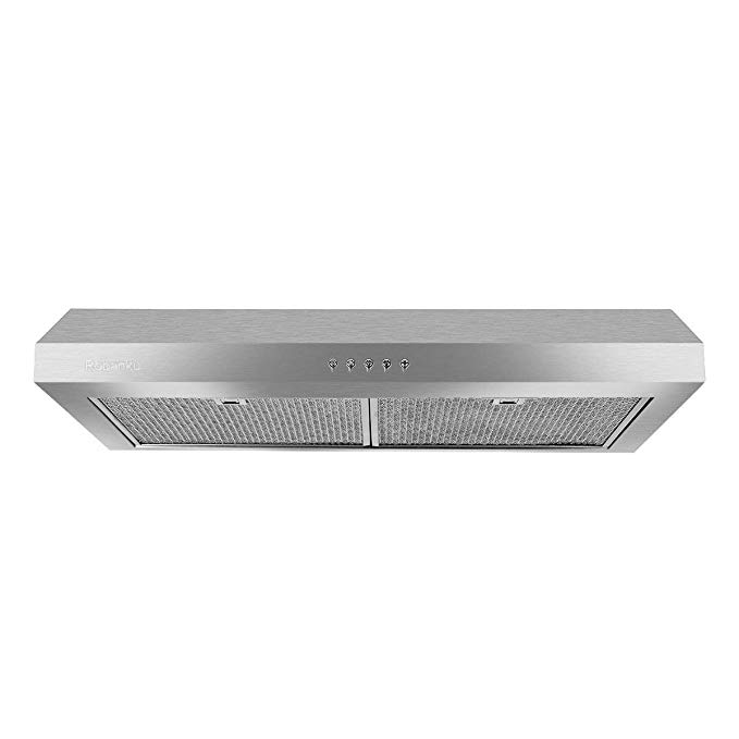 Robanku 30” Under Cabinet Range Hood, 350CFM Stainless Steel Wall-Mounted Kitchen Range Hood Vent Cooking Fan with Aluminum Filters and LED Lighting