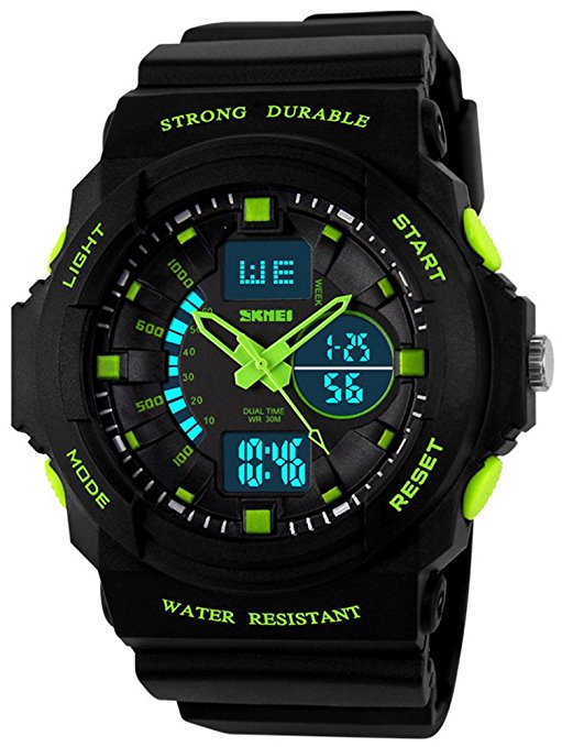 Fanmis Men's Women's Multi-function Cool S-shock Sports Watch LED Analog Digital Waterproof Alarm - Green