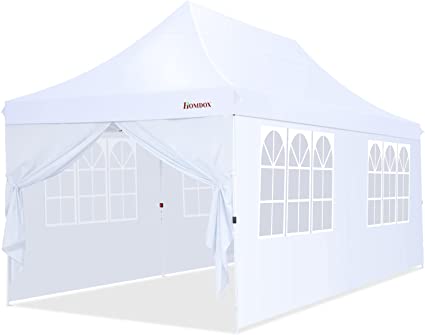 Homdox Canopy 10x20 Pop Up Canopy Tent Commercial Instant Gazebo Tent, Portable Easy Set up Outdoor Party Tents Waterproof Beach Canopies 3 Adjustable Heights with Roller Bag & 6 Removable Sidewalls