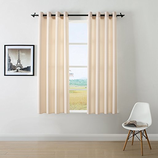DWCN Beige Curtains Faux Linen Room Darkening curtains for Bedroom Living Room Country Modern Style Draperies Window Curtain Panel 8 Grommets 52x63 inch (set of 2 panels)