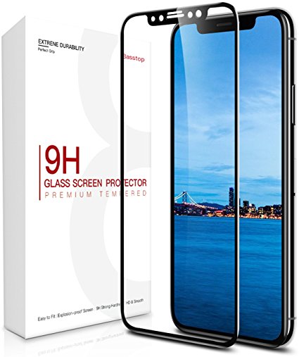 iPhone X Screen Protector, BASSTOP Bubble-free 3D Touch Curved Screen Guard Full Coverage Tempered Glass Screen Protector for Apple iPhone X,iPhone 10