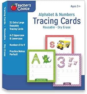 Alphabet & Number Tracing Cards, Reusable, Dry Erase, Upper & Lower Case, 31 Large Reusable Cards, Repetitive Tracing Alphabet and Number Cards, Improve Writing Skills, Flash Cards