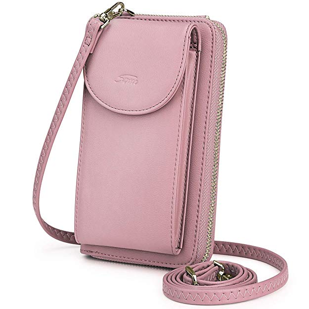 S-ZONE PU Leather RFID Blocking Crossbody Cell Phone Bag for Women Wallet Purse