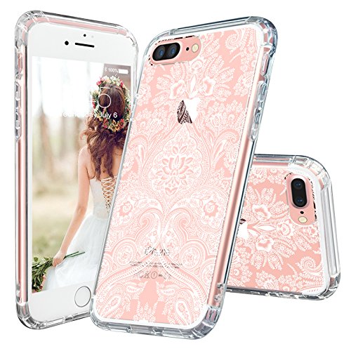 iPhone 7 Plus Case, MOSNOVO White Henna Damask Flower Floral Lace Clear Design Printed Transparent Plastic with Soft TPU Bumper Protective Back Phone Case Cover for Apple iPhone 7 Plus (5.5 Inch)