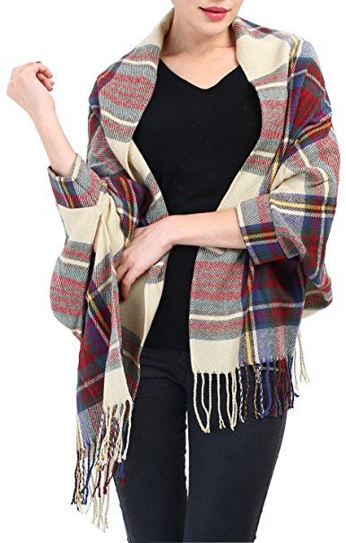 Blanket Scarf Plaid Shawl Women Poncho - Baby Scarves Triangle Sleeve Sweater Long Vest Square Warm Tartan Scarf