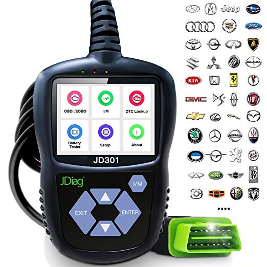 JDiag JD301 OBD2 Scanner Automotive Engine Fault Code Reader CAN Diagnostic Scan Tool Battery Test (Black)