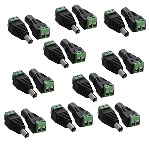 Xgeek® 10 pairs 5.5mm x 2.1mm 12V DC Power Male & Female Jack Connector Plug Adapter Adaptor for CCTV Camera (10 pairs Male & Female)