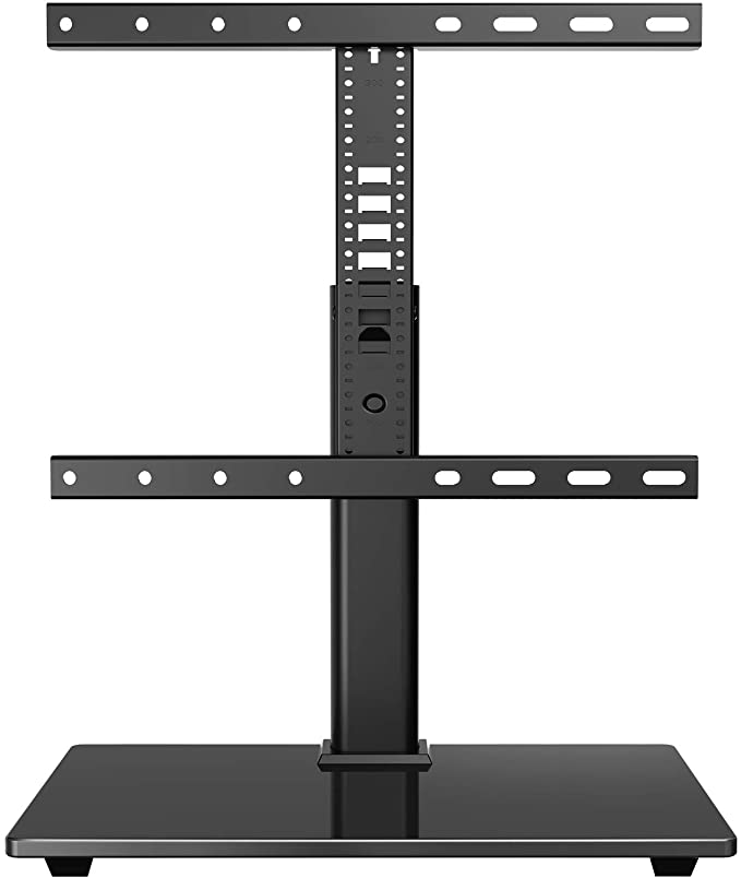 PERLESMITH Universal TV Stand-Table Top TV Stand for 32-55 lnch LCD/OLED/Flat Screen/4K TVs - Height Adjustable TV Base Mount with Tempered Glass Base, VESA 400x400mm up to 88lbs