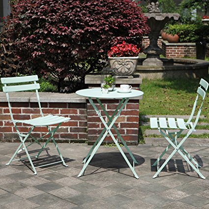 Grand Patio Premium Steel Patio Bistro Set, Folding Outdoor Patio Furniture Sets, 3 Piece Patio Set of Foldable Patio Table and Chairs, Macaron Blue