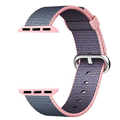 Hailan Apple Watch Band Series 1 Series 2,Fine Woven Nylon Wrist Strap Replacement with Classic Buckle for iwatch,38mm,Lightpink and Midnightblue